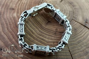 Bracelet of silver Ramses with runes, фото