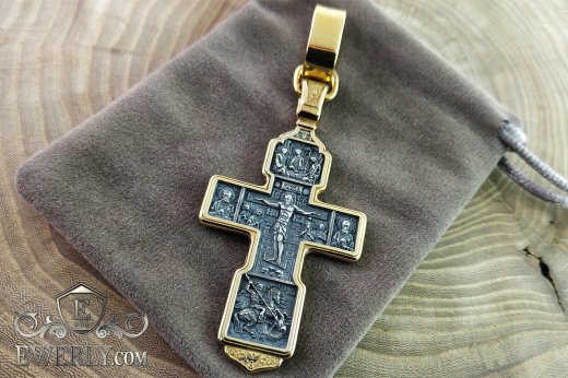 Big silver cross with gilding and blackening, фото